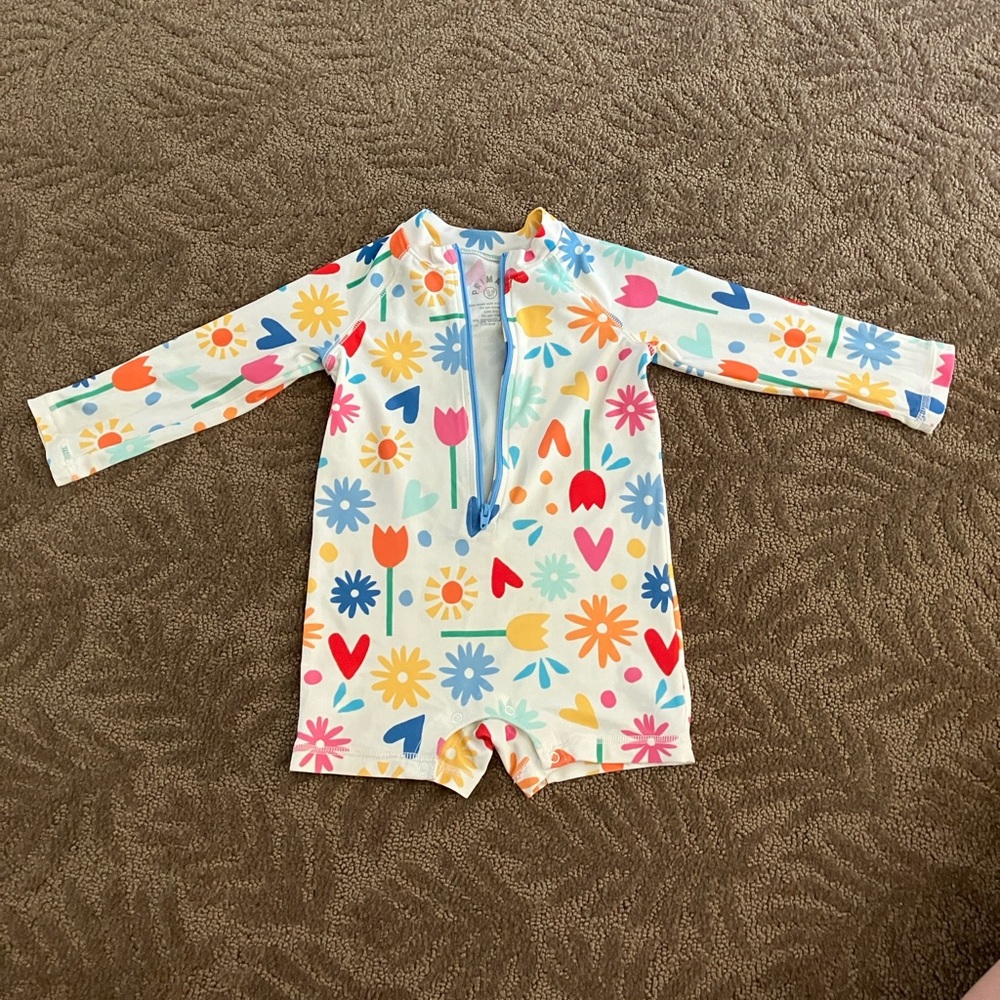 12-18 Months Primary brand Baby one-piece rash guard in rainbow garden party